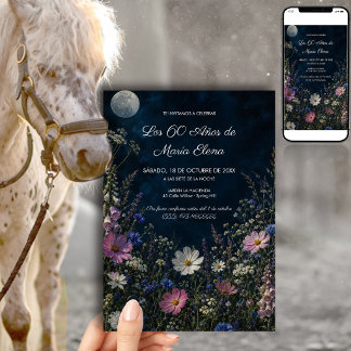 Jardín Nocturno Floral Cumpleaños 60 Años Mujer Invitation