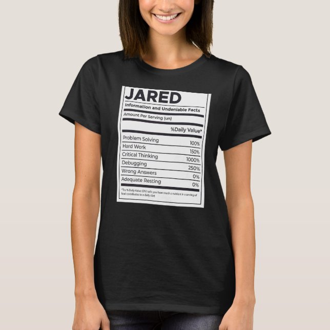 Jared Nutrition Information Problem Solving Hard W T-Shirt (Front)