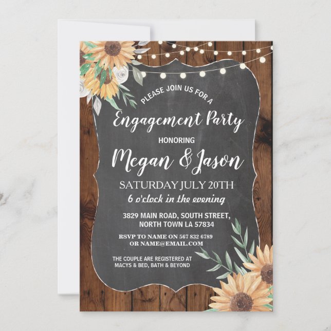 Jars Engagement Party Rustic Wood Sunflower Invite (Front)