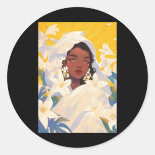Jasmin Cute Floral Black Girl  Classic Round Sticker