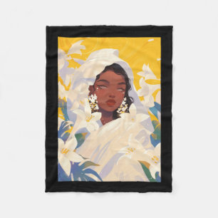 Jasmin Cute Floral Black Girl  Fleece Blanket