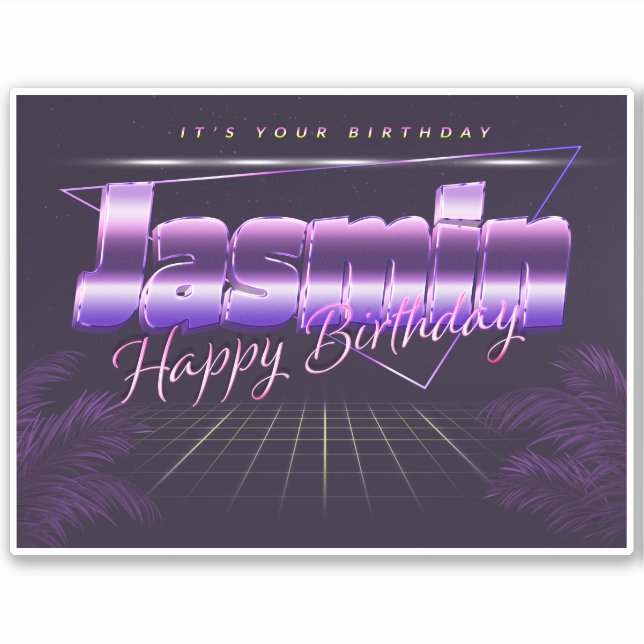Jasmin Name First name lila retro Sticker Birthday (Front)