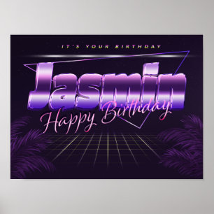 Jasmin Name Vorname lila retro Poster Geburtstag