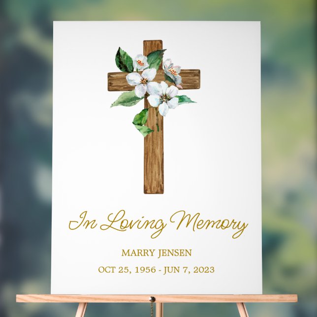 Jasmine cross Memorial Funeral Acrylic Sign (Neutral)