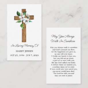 Jasmine Cross Memorial Funeral Prayer Card