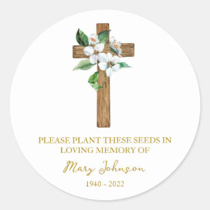 Jasmine Cross Memorial Funeral Seed Packet Classic Round Sticker