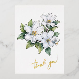 Jasmine Flower "Thank you!" Editable Foil Holiday Card