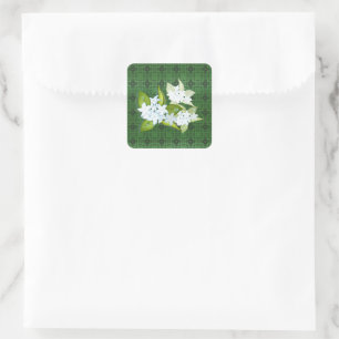 Jasmine flowers customisable name square sticker