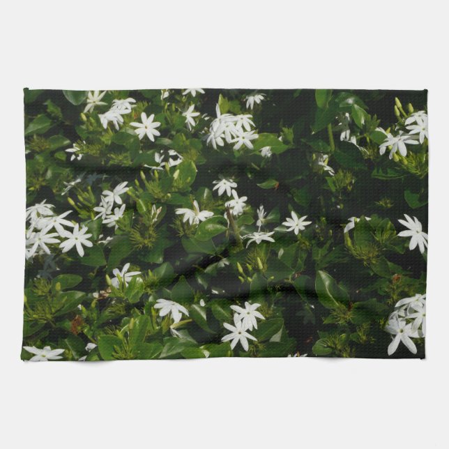 Jasmine Flowers Tropical Floral Botanical Tea Towel (Horizontal)