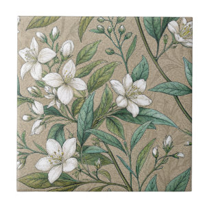 Jasmine flowers vintage botanicals seamless ceramic tile