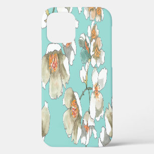 Jasmine Flowers: Watercolor Light Turquoise iPhone 12 Case