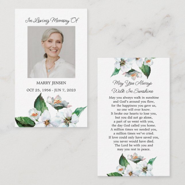 Jasmine Memorial Photo Funeral Prayer Card (Front/Back)
