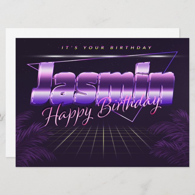 Jasmine Name First Name purple retro card birthday (Front/Back)