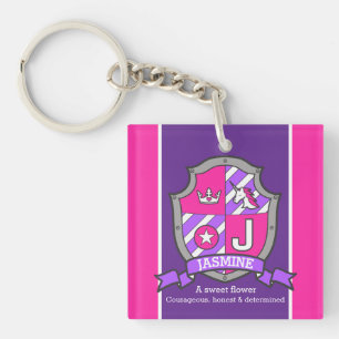 Jasmine name meaning letter J unicorn crest custom Key Ring