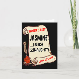 Jasmine Name - Santa Naughty Nice List Funny Xmas  Card