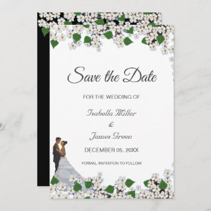 Jasmine on Black & White Wedding Save the Date Card