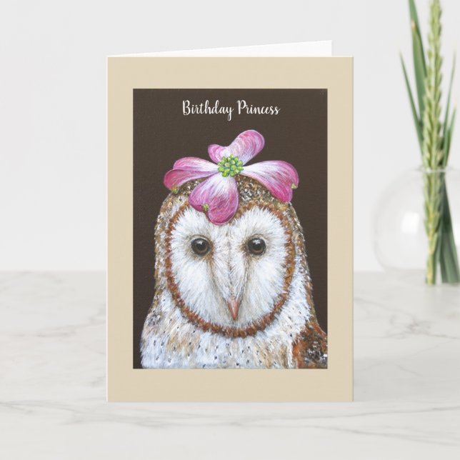 Jasmine the barn owl birthday card (Front)