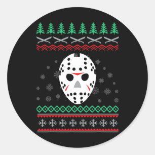 Jason Hockey Mask Ugly Christmas Holiday Festive Classic Round Sticker