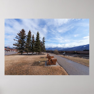 Jasper Alberta View Of Trains And Snowy capped Mou Poster