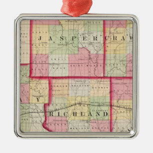 Jasper, Crawford, Clay, Lawrence Metal Ornament