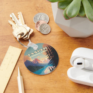 Jasper National Park Alberta Canada Rockies Retro Key Ring