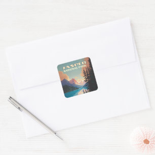 Jasper National Park Alberta Canada Rockies Retro Square Sticker