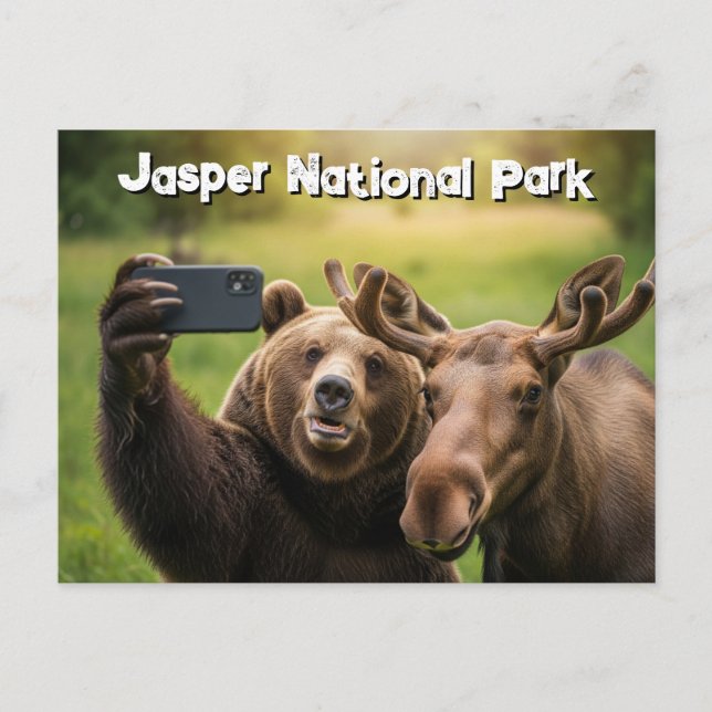 Jasper National Park Bear Moose Selfie Canada Postcard (Front)