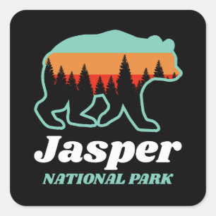 Jasper National Park Canada Bear Retro Square Sticker