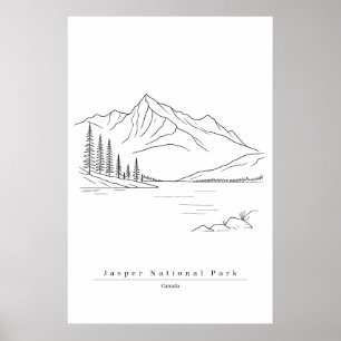 Jasper National Park Canada Minimalist Line Art Poster