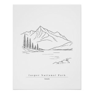Jasper National Park Canada Minimalist Line Art Poster