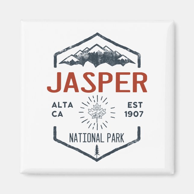 Jasper National Park Canada Vintage Distressed Magnet (Front)