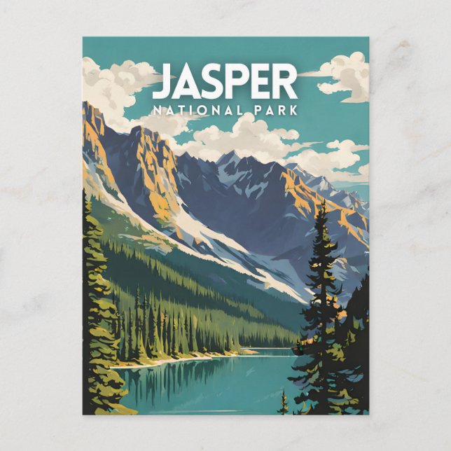 Jasper National Park Nostalgic Vintage Travel Art Postcard (Front)