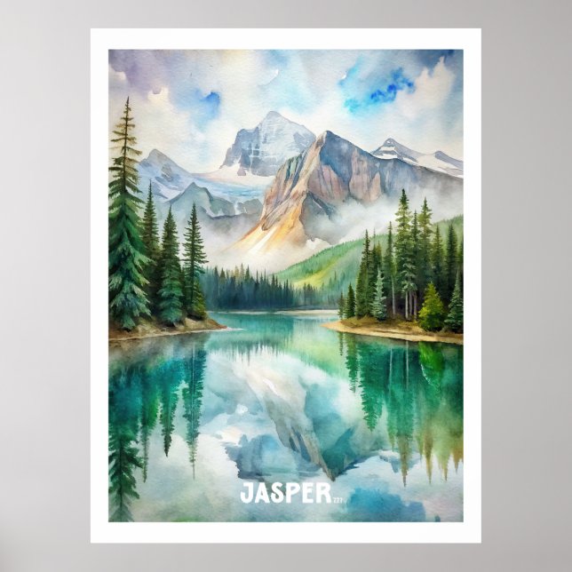 Jasper National Park Watercolor Painting  Poster (Front)