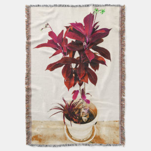 Jatropha Plant in Deep Red Throw Blanket