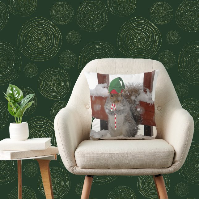 Jaunty Elf Squirrel in the Snow Square Pillow (Creator Uploaded)