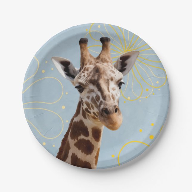 Jaunty giraffe tilting head paper plate (Front)
