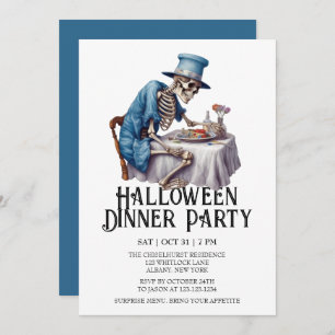 Jaunty Skeleton Halloween Dinner Party Invitation