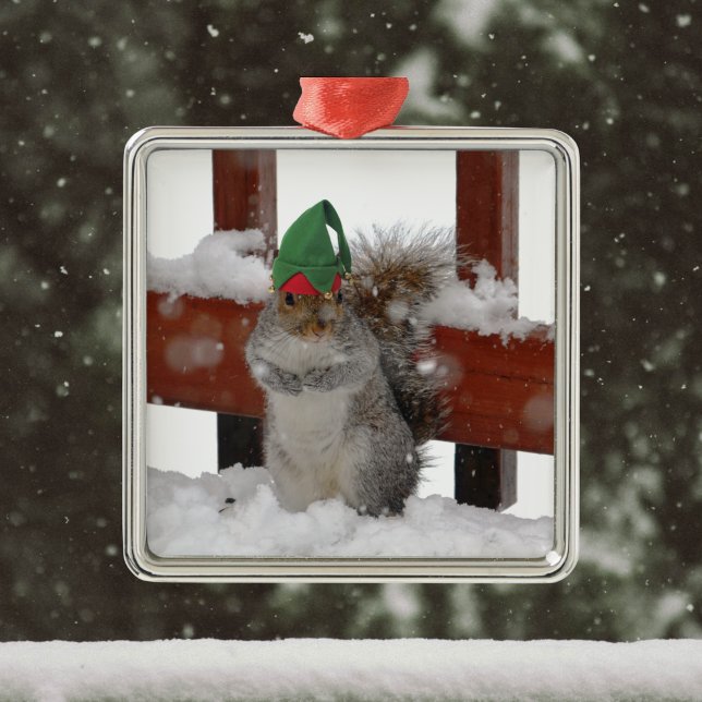 Jaunty Squirrel with Elf Hat Christmas Ornament (Creator Uploaded)