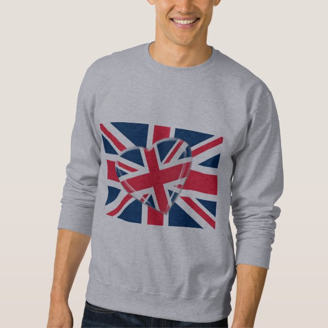 Jaunty Union Jack Flag and Heart Art Sweatshirt (Front)