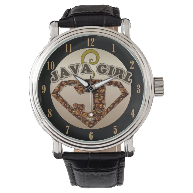 Java Girl Coffee Humour Wrist Watch (Front)