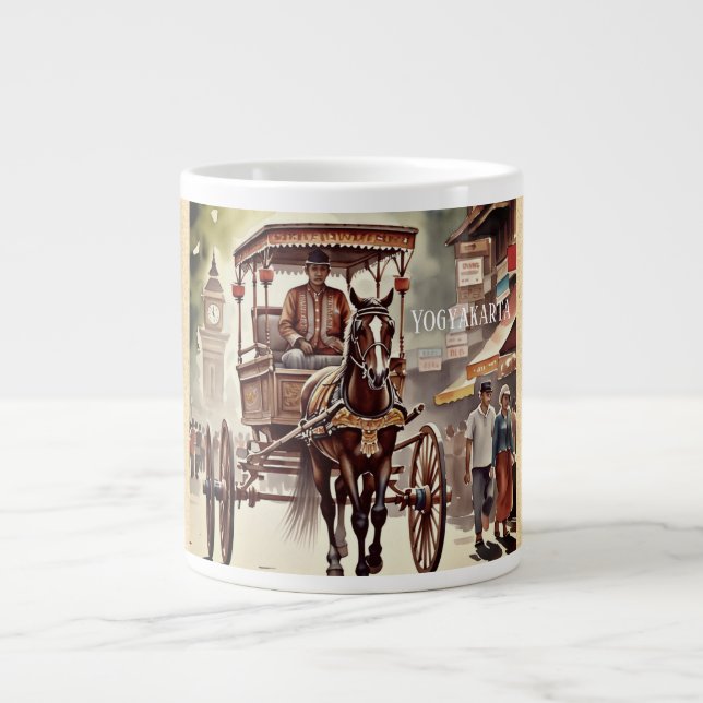 Java,Horse Carriage, Andong in Yogyakarta Large Coffee Mug (Front)