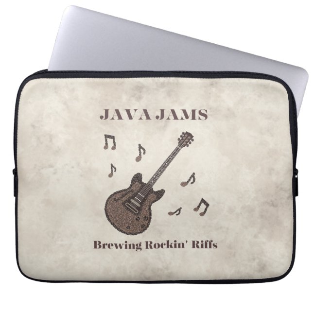 Java Jams-Brewing Rockin' Riffs-Coffee-Guitar- Laptop Sleeve (Front)
