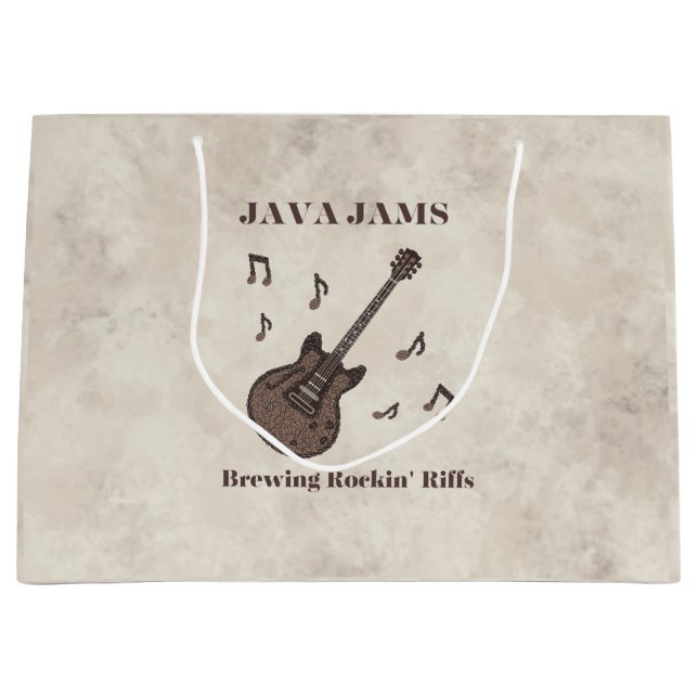 Java Jams-Brewing Rockin' Riffs-Coffee-Guitar- Large Gift Bag (Front)