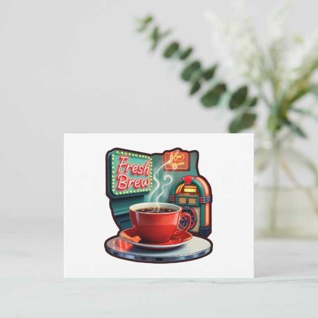 Java Journeys: A Trip Back in Time with Coffee Postcard (Standing Front)