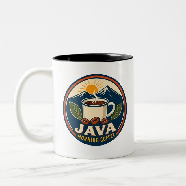 Java Morning Coffee Retro Badge Two-Tone Mug (Left)
