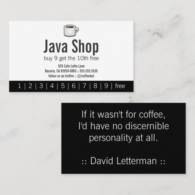 Java Shop Drink Punch Card (Front/Back)