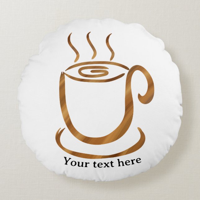 Java Steaming Cup | Wooden Curvy Coffee & Tea Round Cushion (Front)