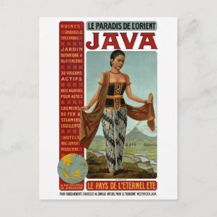 Java Vintage Travel Poster Restored Postcard