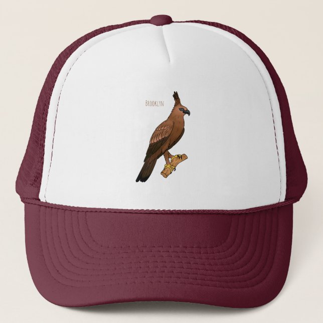 Javan hawk eagle bird cartoon illustration  trucker hat (Front)