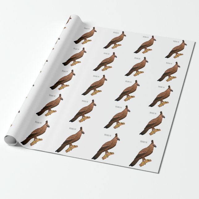 Javan hawk eagle bird cartoon illustration wrapping paper (Unrolled)